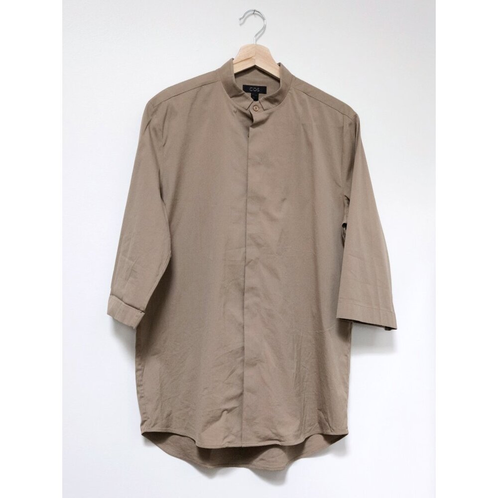 COS - Men's Tan Grandad Collar Button Down Shirt - Size Small